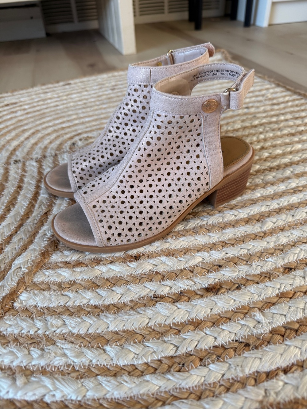 Nine West Girls' Perforated Open-Toe Ankle Booties in Light Beige